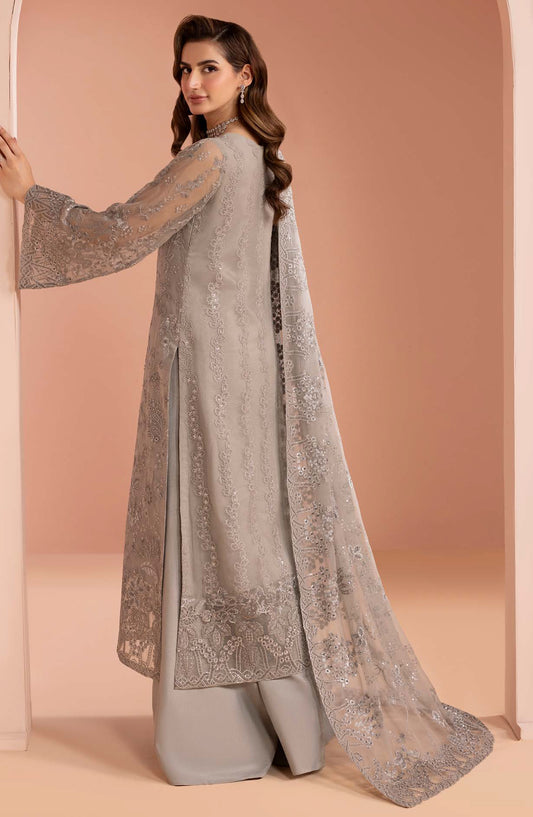 Murawat by Lavish Premium Luxury Embroidered Chiffon Unstitched 3 Piece Suit - D-04 - LP25MRW - Light Grey - Formals Collection