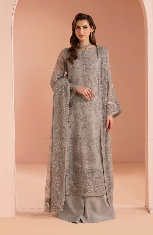 Murawat by Lavish Premium Luxury Embroidered Chiffon Unstitched 3 Piece Suit - D-04 - LP25MRW - Light Grey - Formals Collection