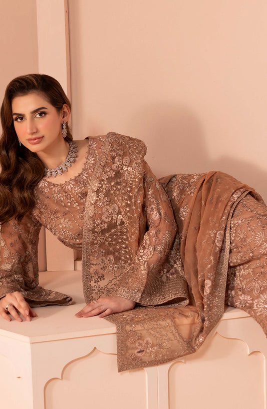 Murawat by Lavish Premium Luxury Embroidered Chiffon Unstitched 3 Piece Suit - D-03 - LP25MRW - Beige - Formals Collection