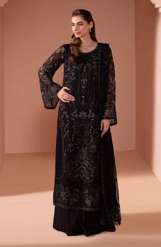 Murawat by Lavish Premium Luxury Embroidered Chiffon Unstitched 3 Piece Suit - D-02 - LP25MRW - Black - Formals Collection