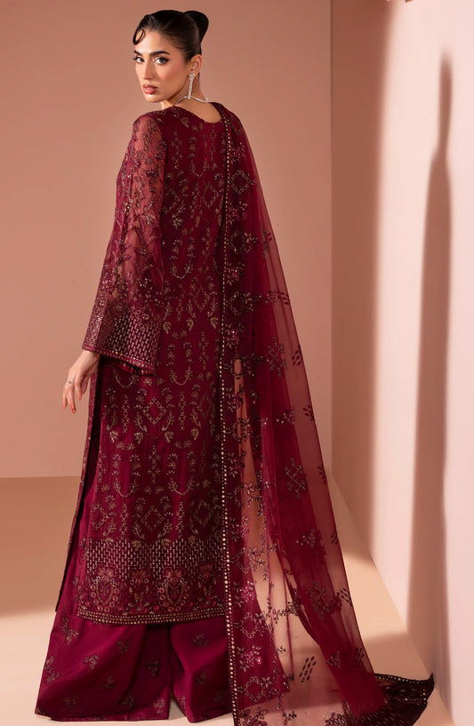 Murawat by Lavish Premium Luxury Embroidered Chiffon Unstitched 3 Piece Suit - D-01 - LP25MRW - Maroon - Formals Collection