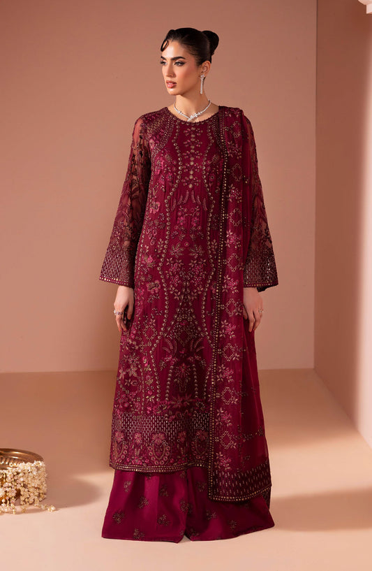 Murawat by Lavish Premium Luxury Embroidered Chiffon Unstitched 3 Piece Suit - D-01 - LP25MRW - Maroon - Formals Collection