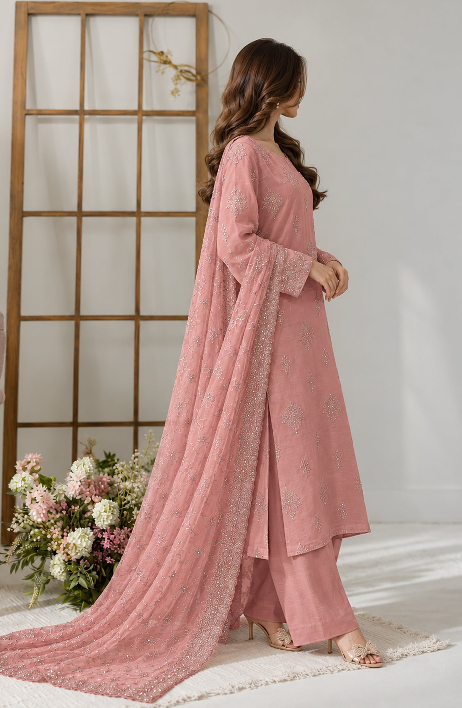 Muse by Amna Khadija Embroidered Silk Unstitched 3 Piece Suit - AKMF-14 - AM26MST - Pink - Formal Collection