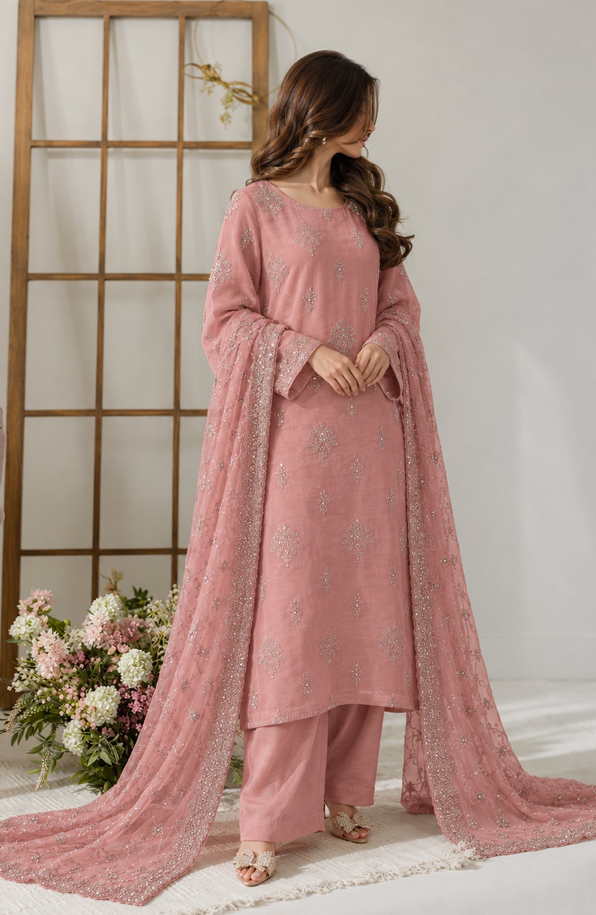 Muse by Amna Khadija Embroidered Silk Unstitched 3 Piece Suit - AKMF-14 - AM26MST - Pink - Formal Collection