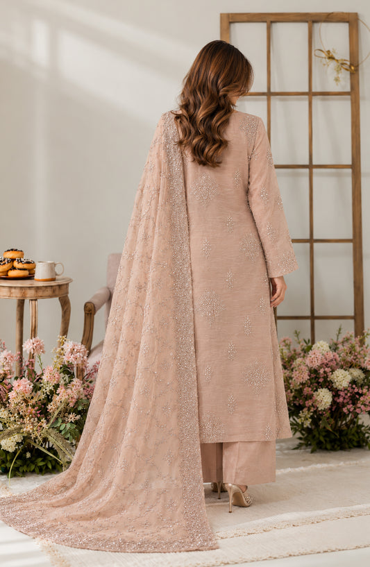 Muse by Amna Khadija Embroidered Silk Unstitched 3 Piece Suit - AKMF-15 - AM26MST - Light Beige - Formal Collection