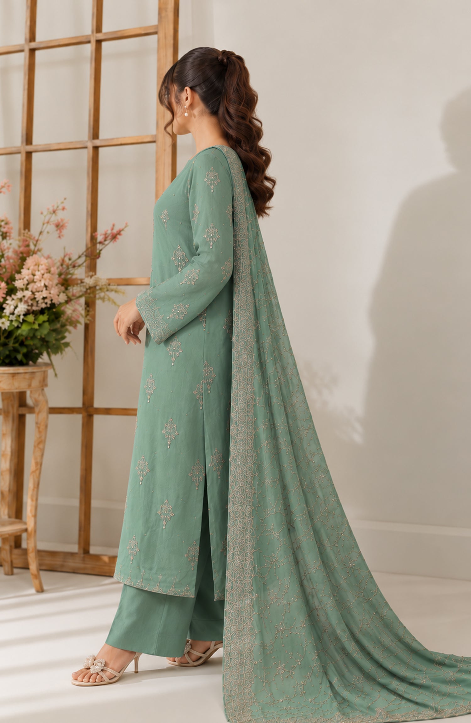Muse by Amna Khadija Embroidered Silk Unstitched 3 Piece Suit - AKMF-16 - AM26MST - Green - Formal Collection