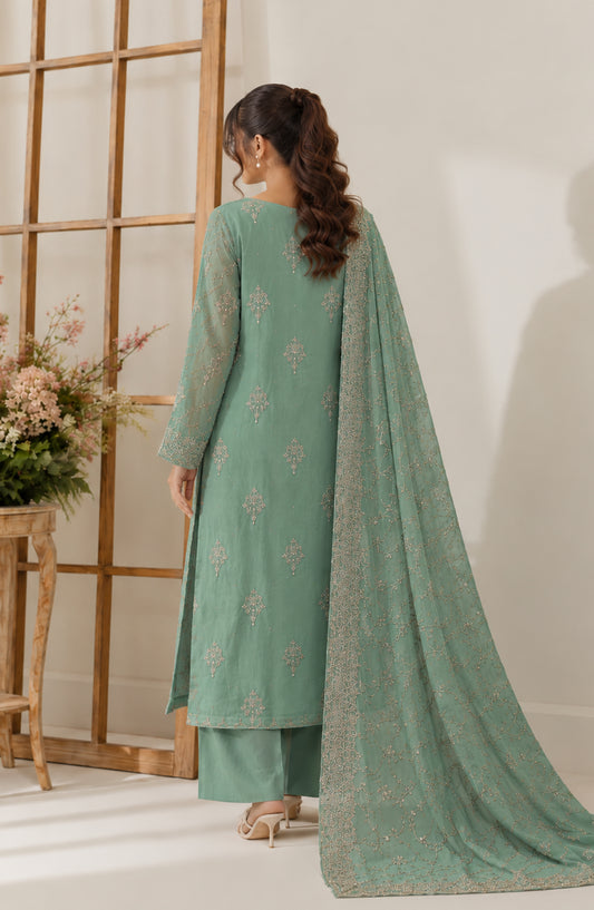 Muse by Amna Khadija Embroidered Silk Unstitched 3 Piece Suit - AKMF-16 - AM26MST - Green - Formal Collection