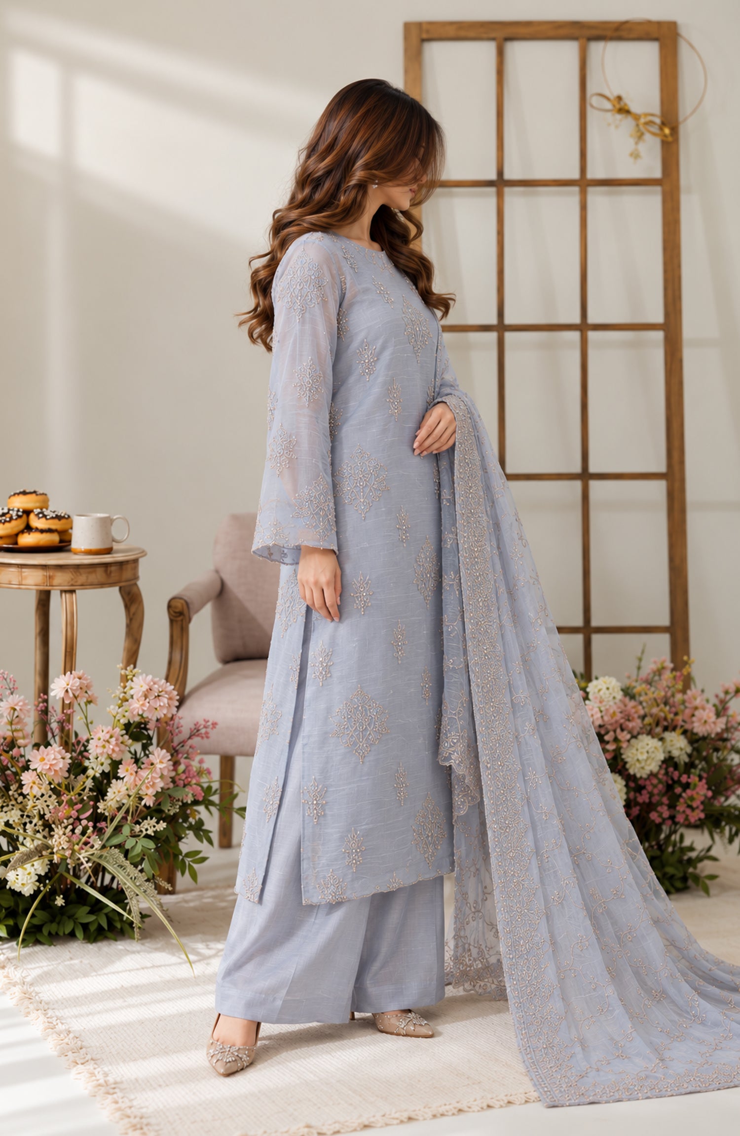 Muse by Amna Khadija Embroidered Silk Unstitched 3 Piece Suit - AKMF-17 - AM26MST - Blue - Formal Collection