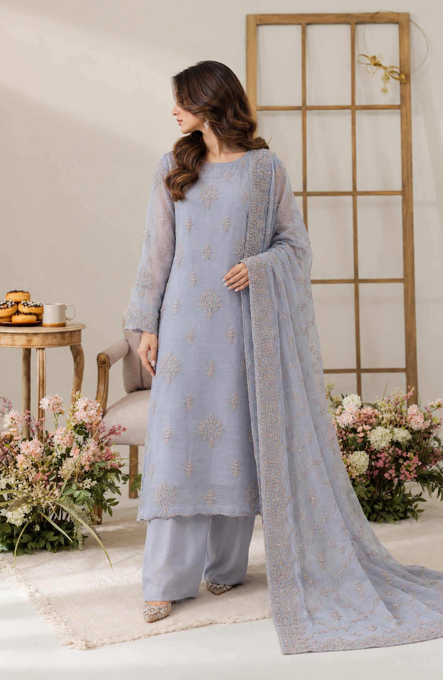 Muse by Amna Khadija Embroidered Silk Unstitched 3 Piece Suit - AKMF-17 - AM26MST - Blue - Formal Collection