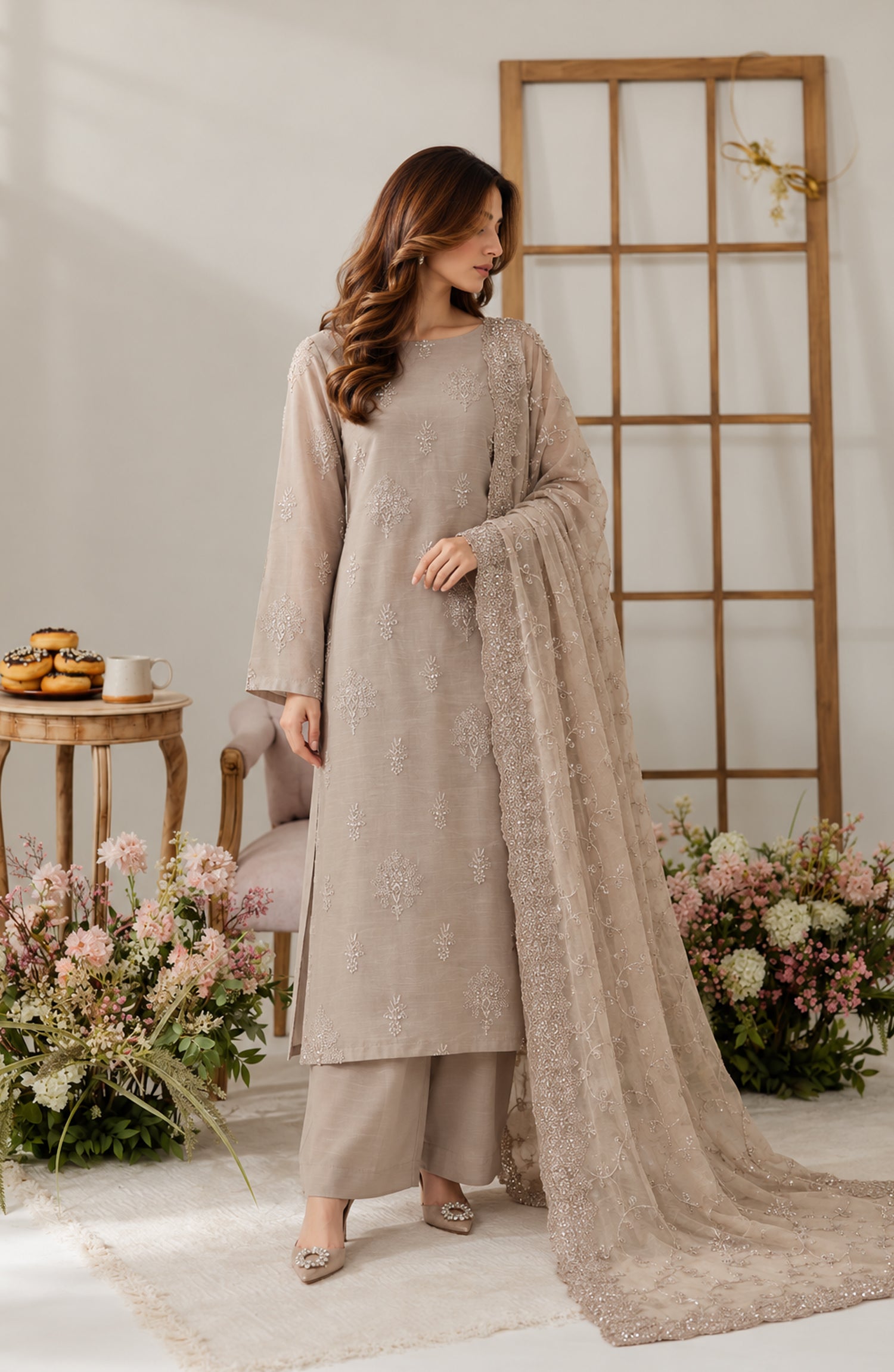 Muse by Amna Khadija Embroidered Silk Unstitched 3 Piece Suit - AKMF-18 - AM26MST - Grey - Formal Collection