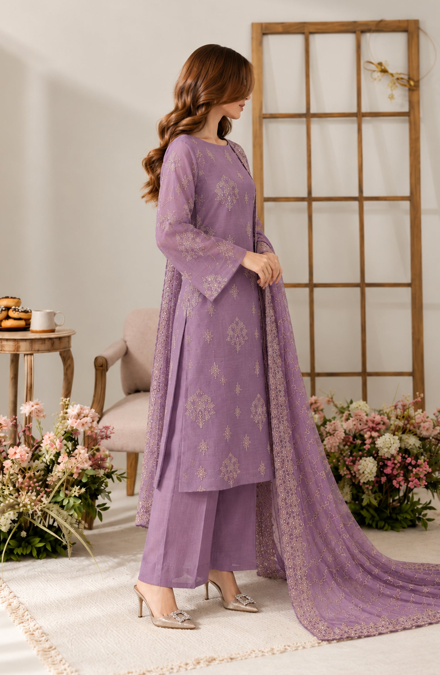Muse by Amna Khadija Embroidered Silk Unstitched 3 Piece Suit - AKMF-19 - AM26MST - Purple - Formal Collection