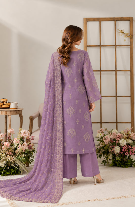 Muse by Amna Khadija Embroidered Silk Unstitched 3 Piece Suit - AKMF-19 - AM26MST - Purple - Formal Collection