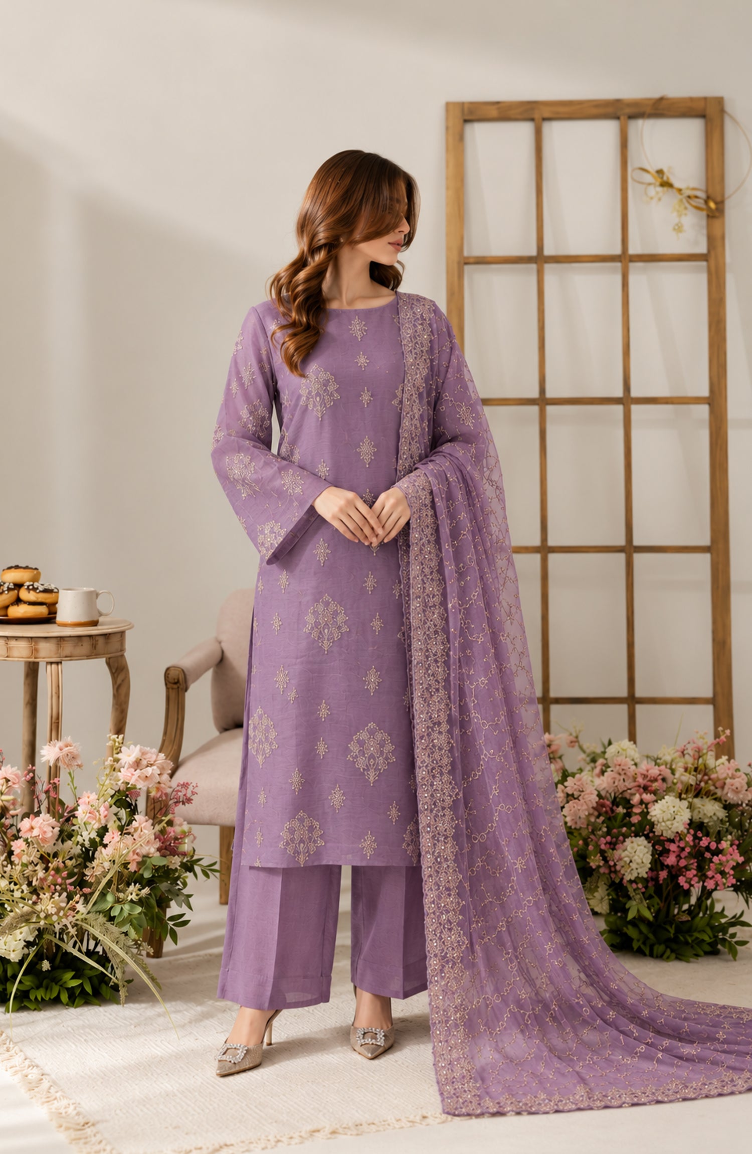 Muse by Amna Khadija Embroidered Silk Unstitched 3 Piece Suit - AKMF-19 - AM26MST - Purple - Formal Collection