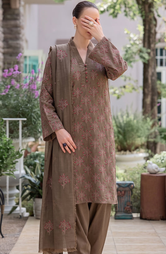 Muse by Amna Khadija Embroidered Cambric Unstitched 3 Piece Suit - AKMF-01 - AM26MSE - Brown - Formals Collection