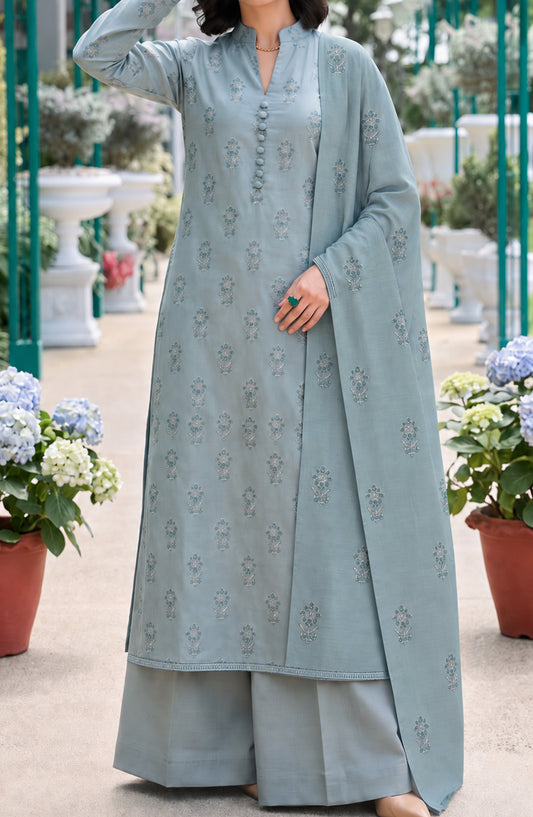 Muse by Amna Khadija Embroidered Cambric Unstitched 3 Piece Suit - AKMF-04 - AM26MSE - Blue - Formals Collection