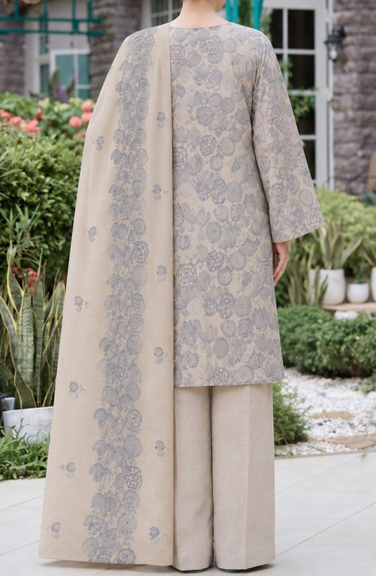Muse by Amna Khadija Embroidered Cambric Unstitched 3 Piece Suit - AKMF-05 - AM26MSE - Beige - Formals Collection
