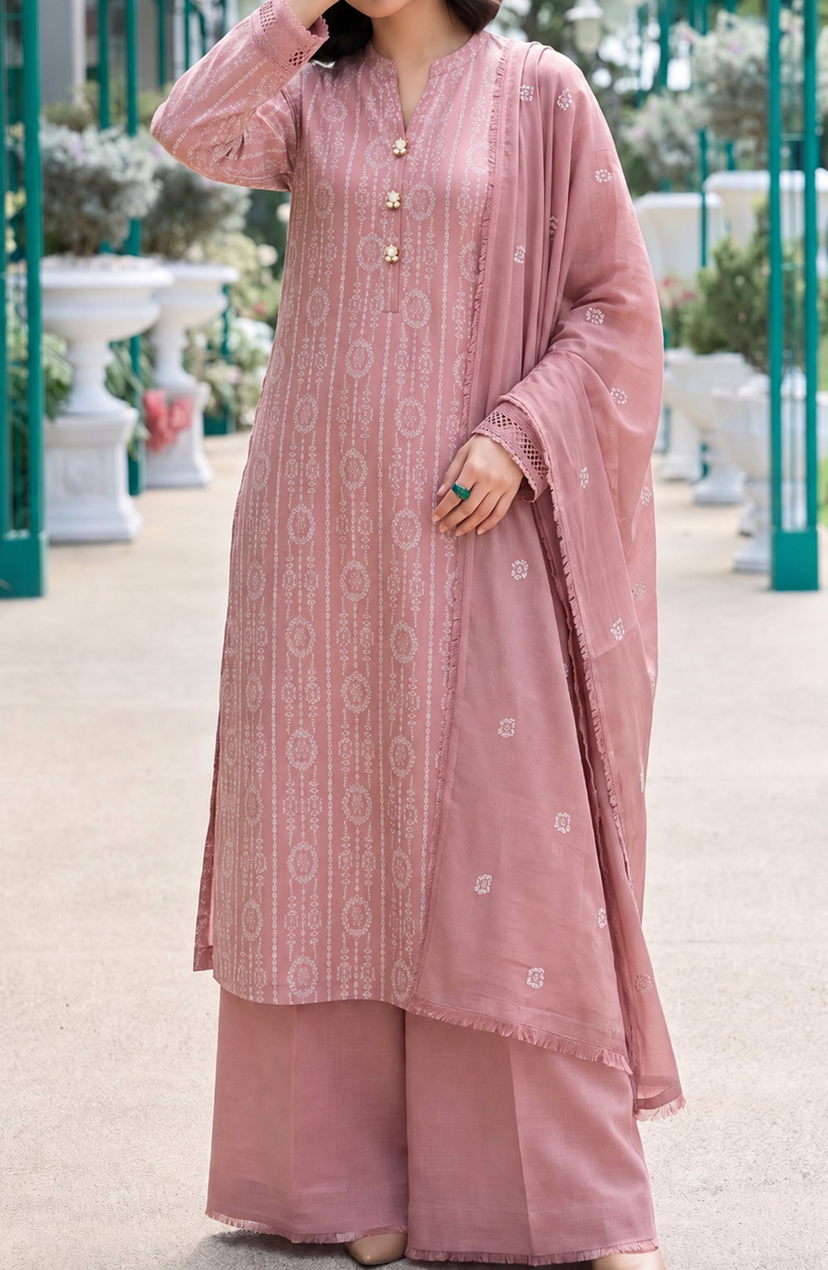 Muse by Amna Khadija Embroidered Cambric Unstitched 3 Piece Suit - AKMF-08 - AM26MSE - Pink - Formals Collection