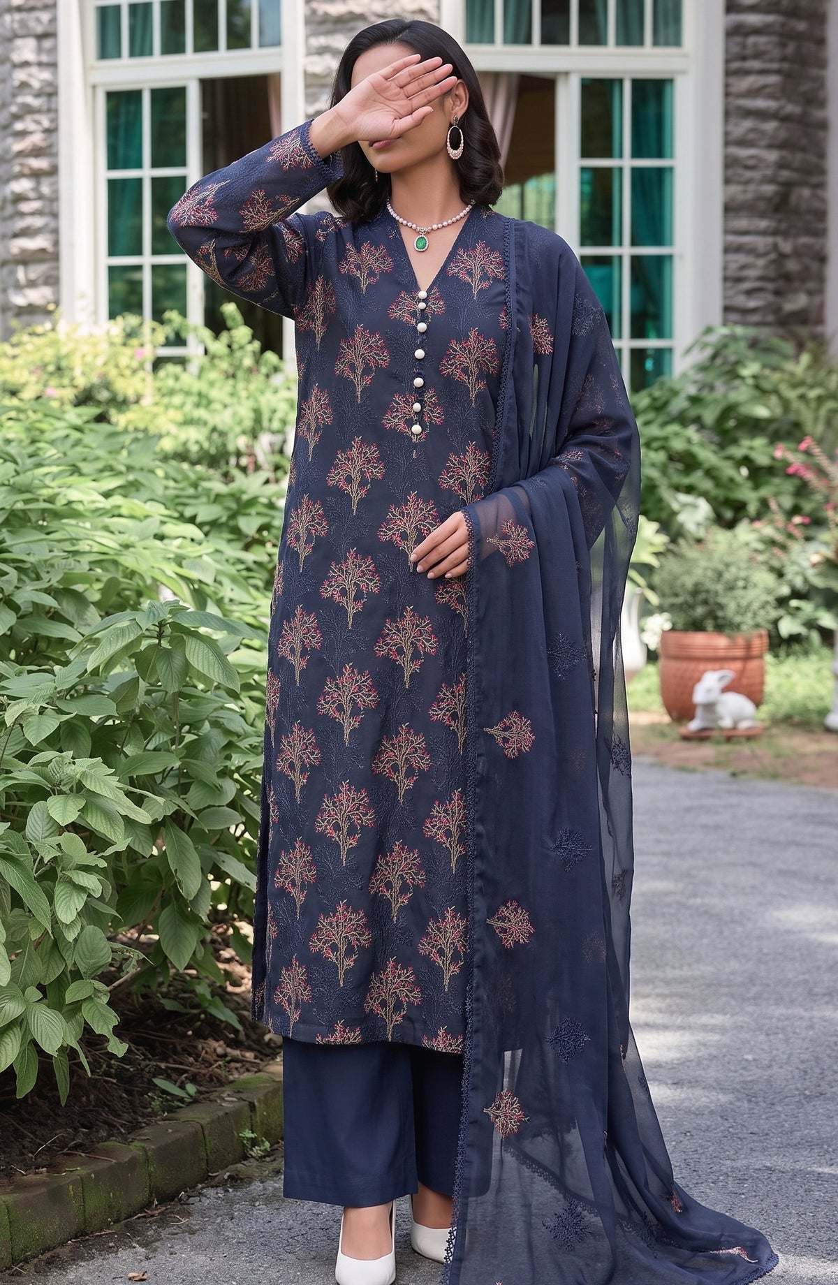 Muse by Amna Khadija Embroidered Cambric Unstitched 3 Piece Suit - AKMF-09 - AM26MSE - Blue - Formals Collection