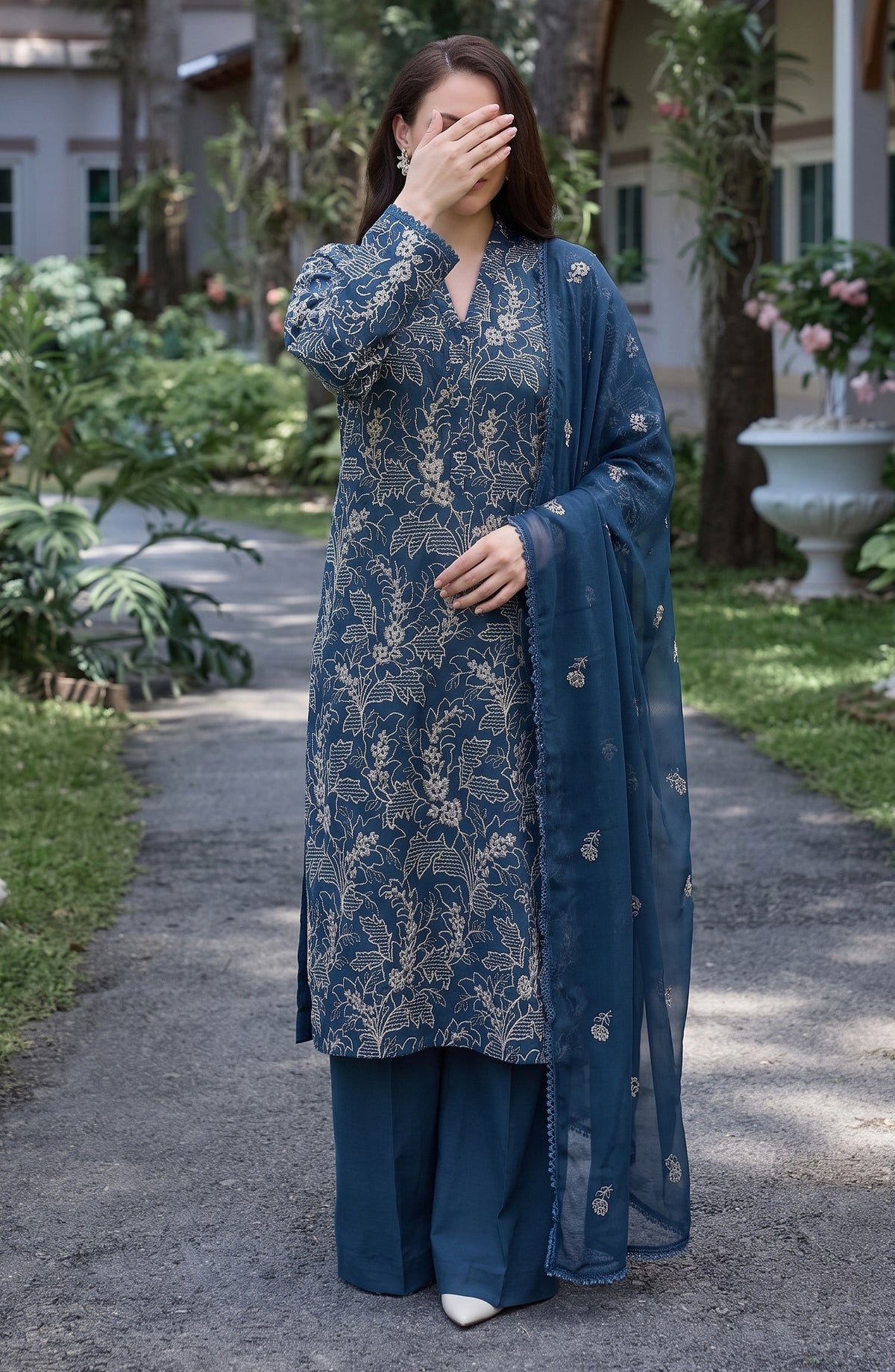 Muse by Amna Khadija Embroidered Cambric Unstitched 3 Piece Suit - AKMF-10 - AM26MSE - Green - Formals Collection
