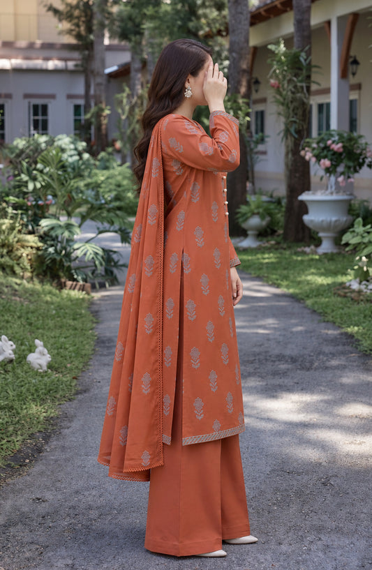 Muse by Amna Khadija Embroidered Cambric Unstitched 3 Piece Suit - AKMF-12 - AM26MSE - Orange - Formals Collection