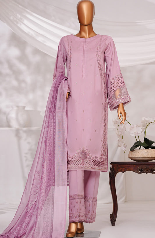 Muse by HZ Textile Embroidered Cotton Self Jacquard Stitched 3 Piece Suit - SSJ-2504 - HZ25MSCT - Pink - Summer Collection