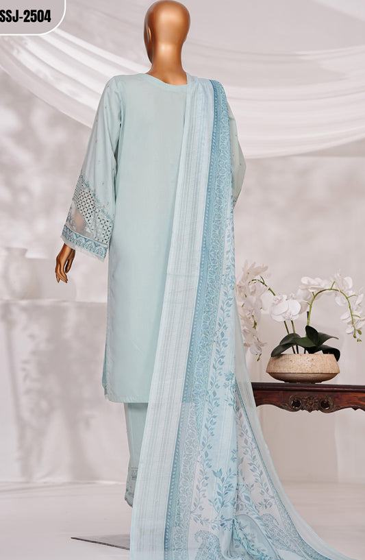 Muse by HZ Textile Embroidered Cotton Self Jacquard Stitched 3 Piece Suit - SSJ-2504 - HZ25MSCT - Sky Blue - Summer Collection