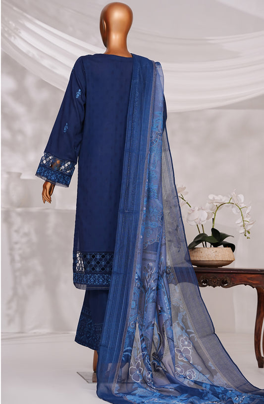 Muse by HZ Textile Embroidered Cotton Self Jacquard Stitched 3 Piece Suit - SSJ-2505 - HZ25MSCT - Blue - Summer Collection