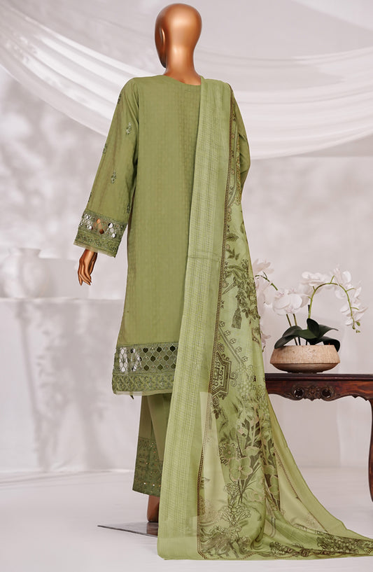 Muse by HZ Textile Embroidered Cotton Self Jacquard Stitched 3 Piece Suit - SSJ-2505 - HZ25MSCT - Green - Summer Collection