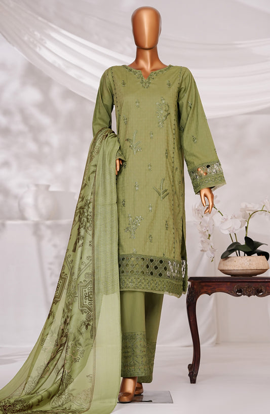 Muse by HZ Textile Embroidered Cotton Self Jacquard Stitched 3 Piece Suit - SSJ-2505 - HZ25MSCT - Green - Summer Collection