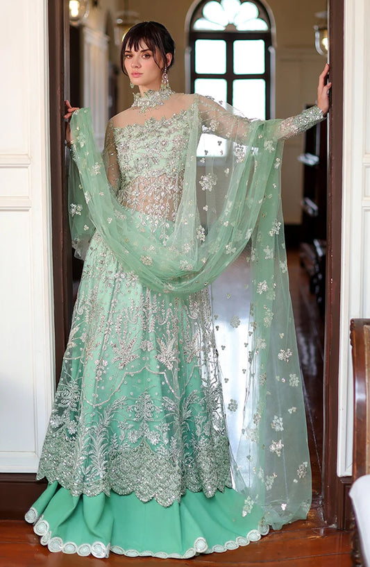 Mushq Stardust Embroidered Net Unstitched 3 Piece Suit - D1-Written Together - MQ26SRD - Green - Wedding Collection