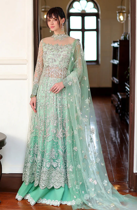 Mushq Stardust Embroidered Net Unstitched 3 Piece Suit - D1-Written Together - MQ26SRD - Green - Wedding Collection