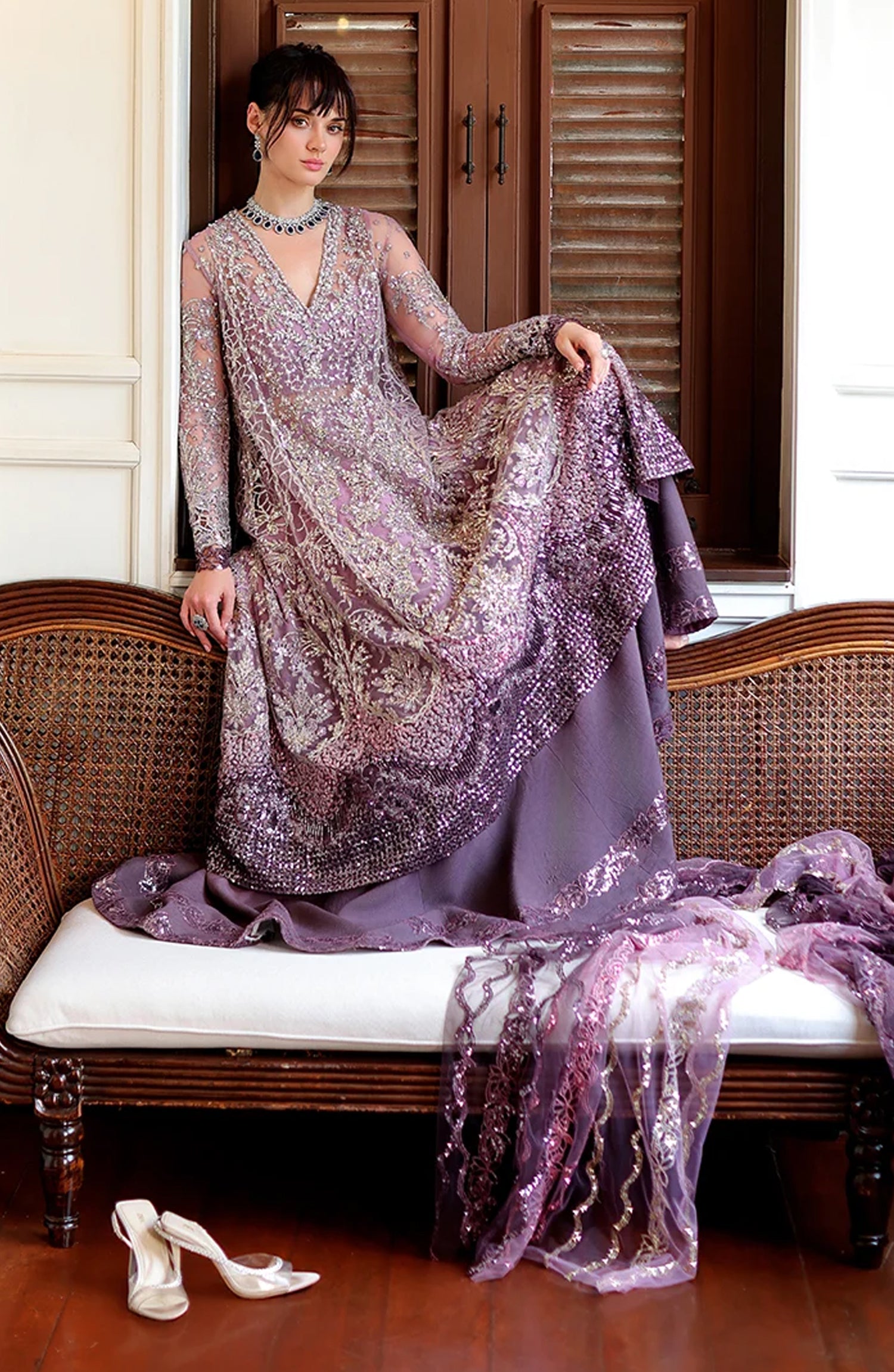 Mushq Stardust Embroidered Net Unstitched 3 Piece Suit - D2-Starlit Union - MQ26SRD - Purple - Wedding Collection