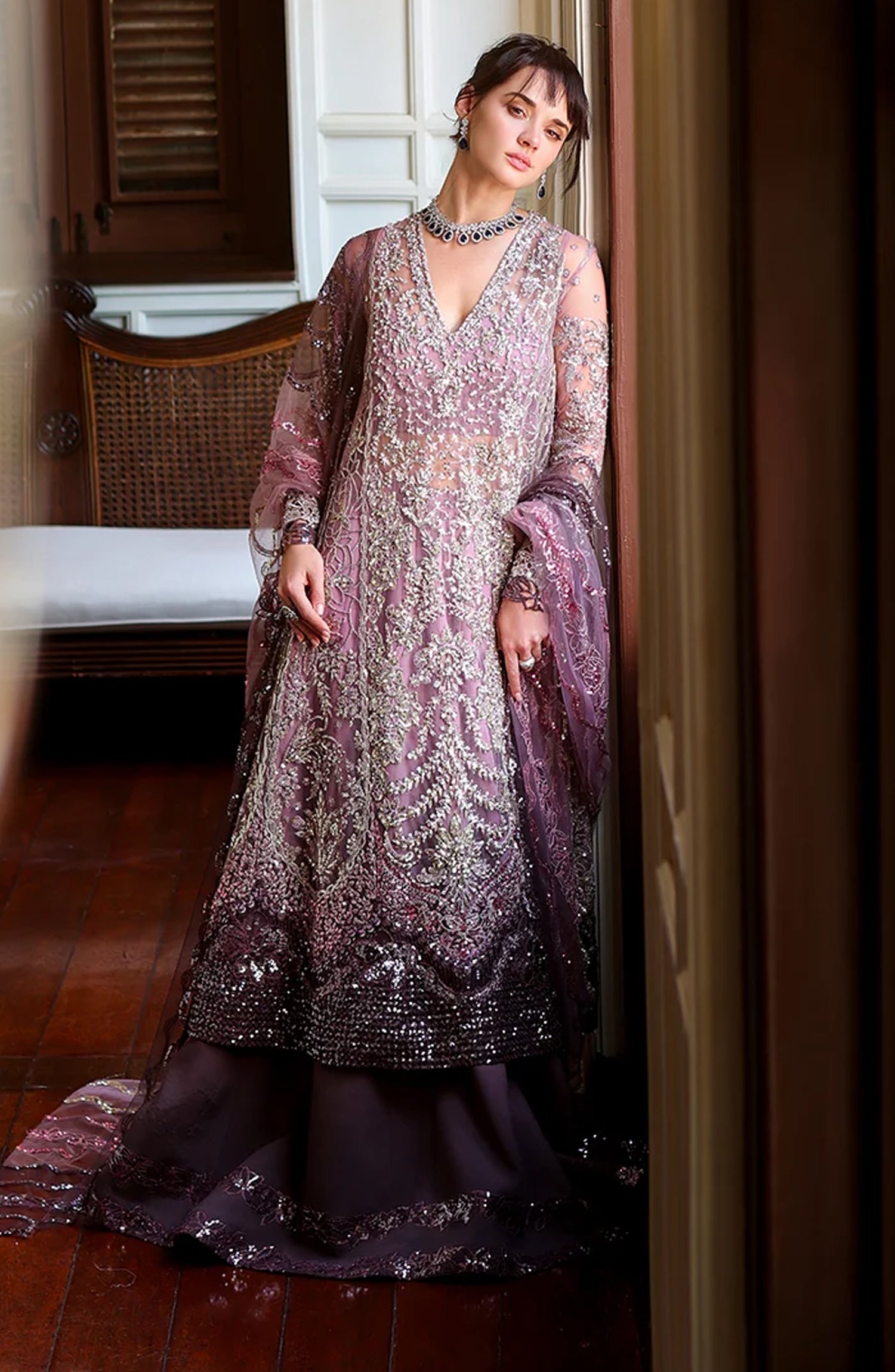 Mushq Stardust Embroidered Net Unstitched 3 Piece Suit - D2-Starlit Union - MQ26SRD - Purple - Wedding Collection