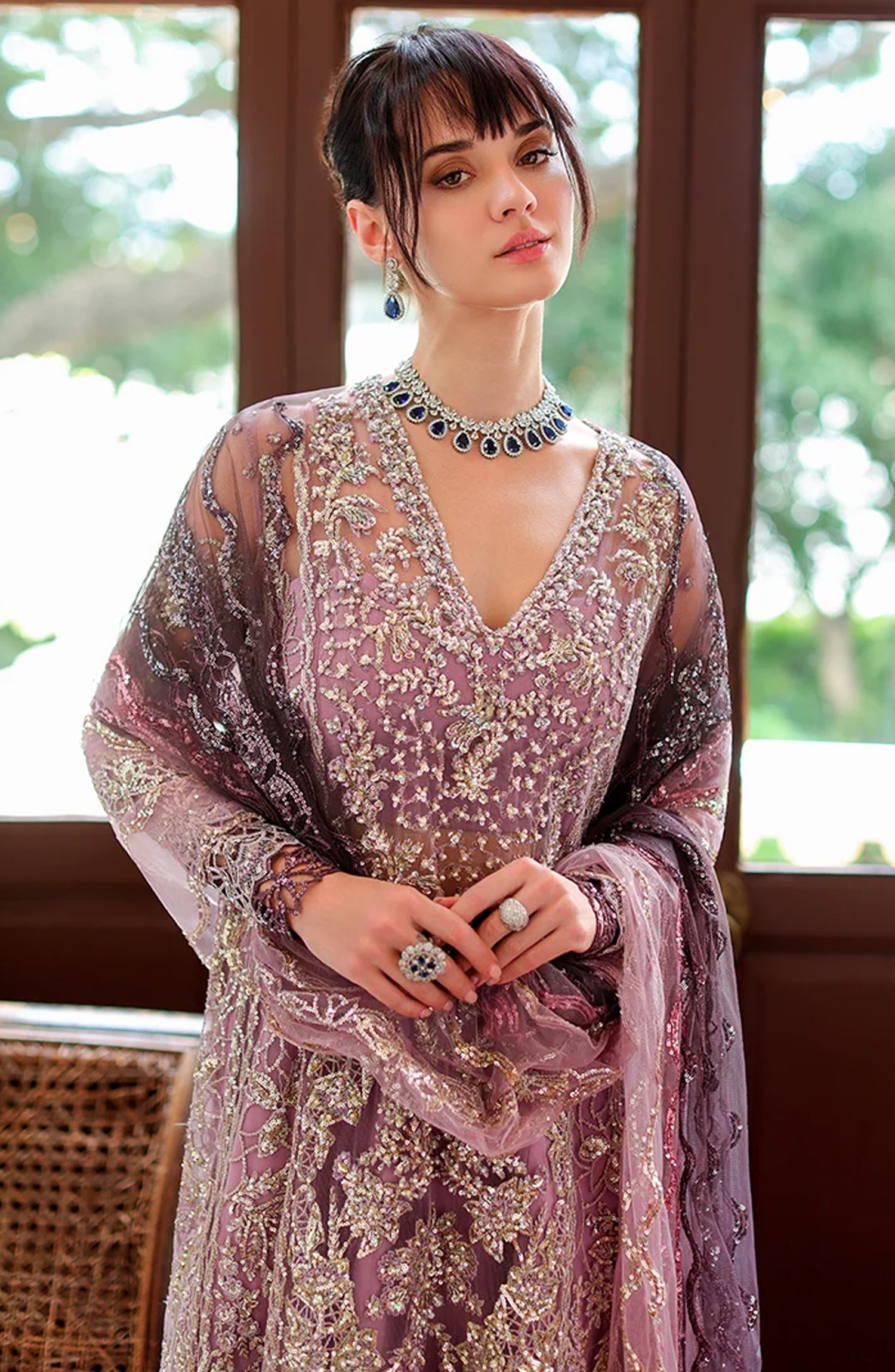 Mushq Stardust Embroidered Net Unstitched 3 Piece Suit - D2-Starlit Union - MQ26SRD - Purple - Wedding Collection