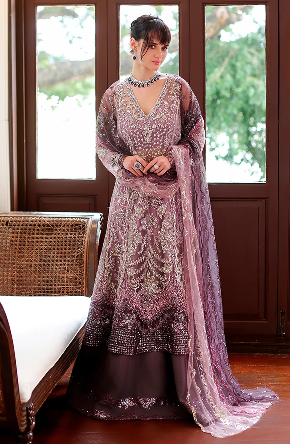 Mushq Stardust Embroidered Net Unstitched 3 Piece Suit - D2-Starlit Union - MQ26SRD - Purple - Wedding Collection
