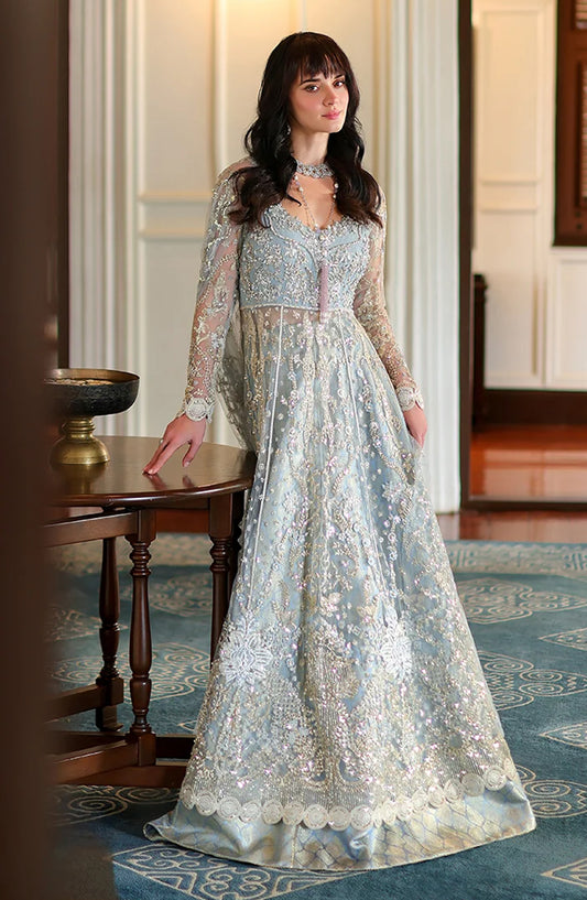 Mushq Stardust Embroidered Net Unstitched 3 Piece Suit - D6-Endless Us - MQ26SRD - Blue - Wedding Collection