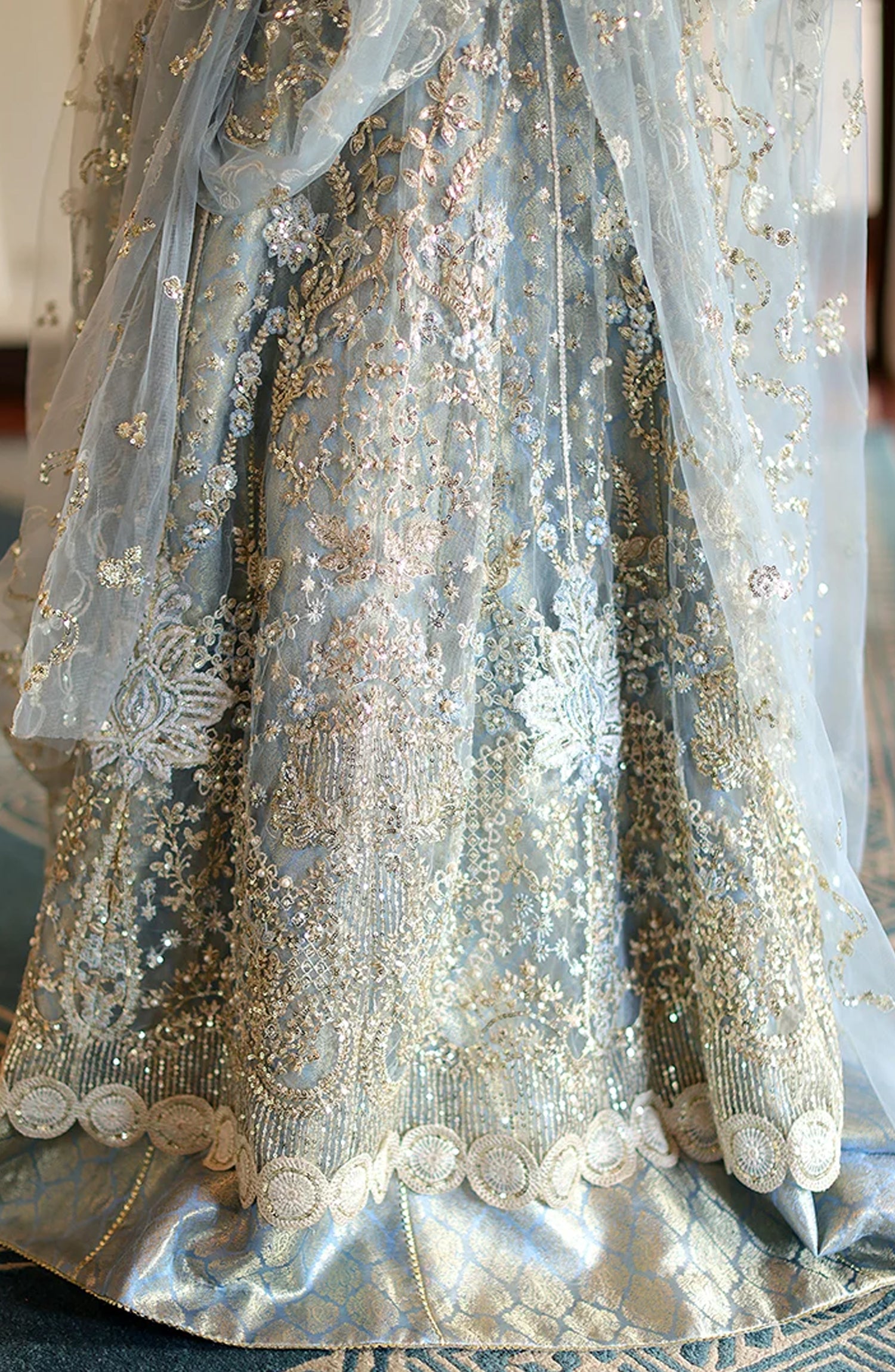 Mushq Stardust Embroidered Net Unstitched 3 Piece Suit - D6-Endless Us - MQ26SRD - Blue - Wedding Collection