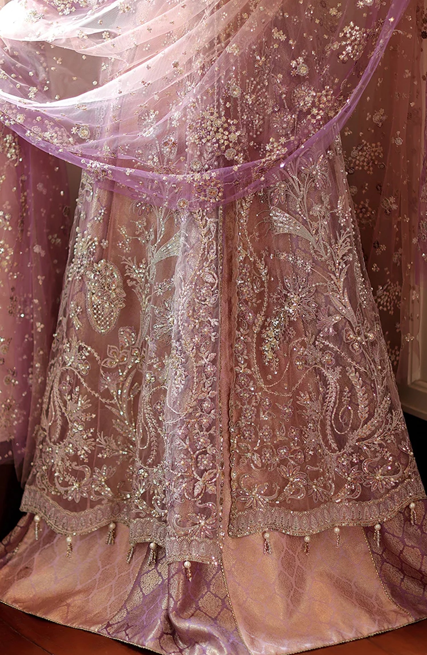 Mushq Stardust Embroidered Net Unstitched 3 Piece Suit - D7-Midnight Wish - MQ26SRD - Pink - Wedding Collection