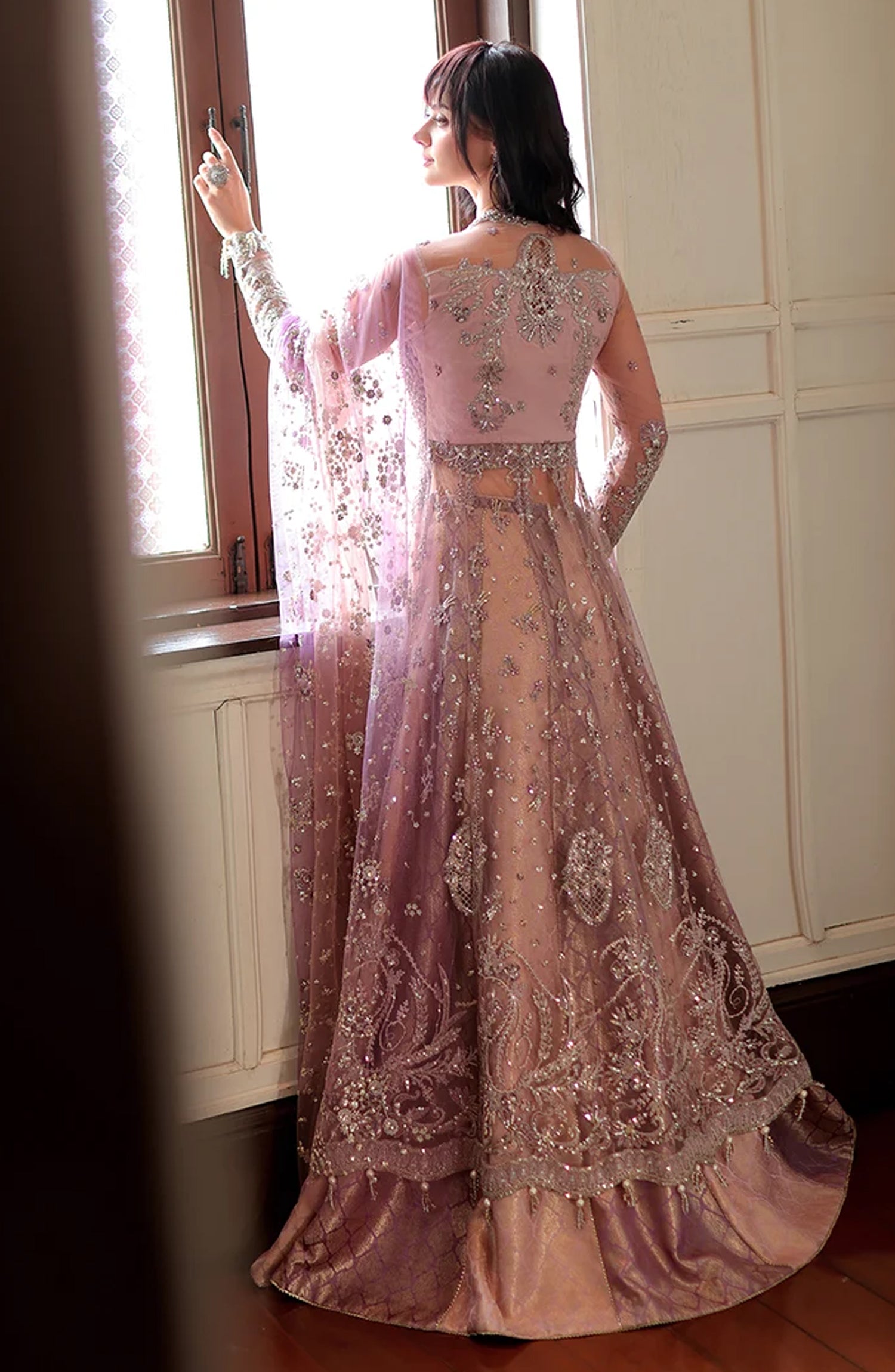 Mushq Stardust Embroidered Net Unstitched 3 Piece Suit - D7-Midnight Wish - MQ26SRD - Pink - Wedding Collection