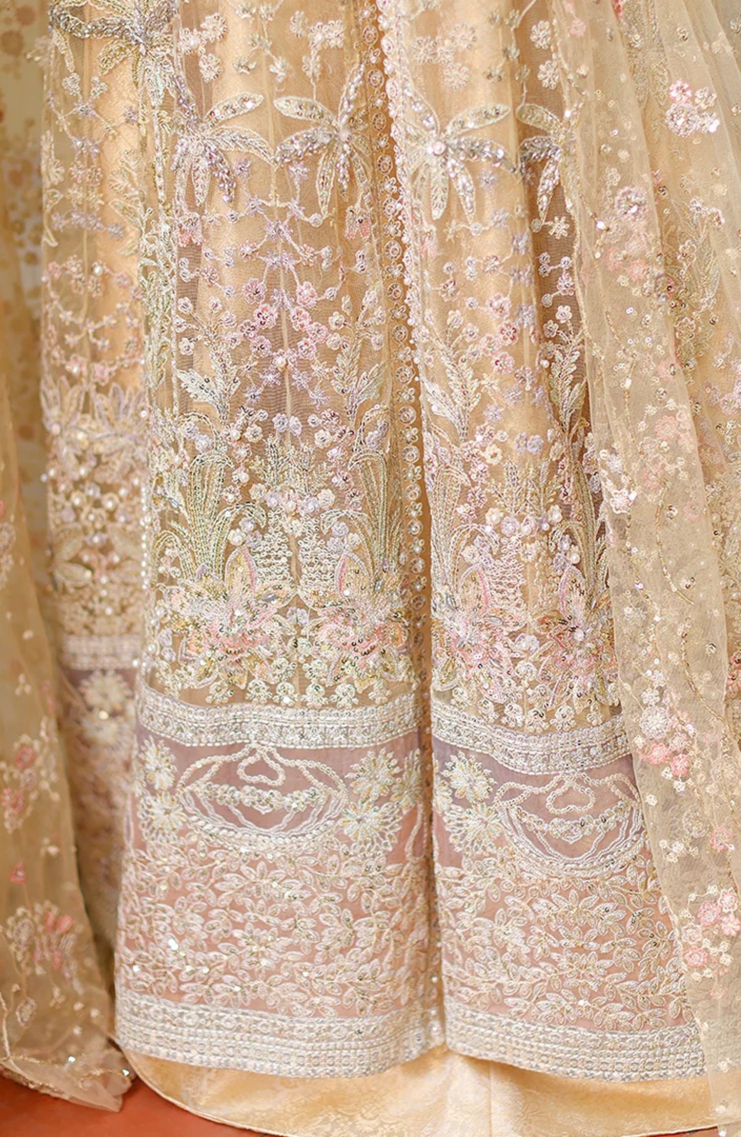 Mushq Stardust Embroidered Net Unstitched 3 Piece Suit - D8-Love's Legacy - MQ26SRD - Yellow - Wedding Collection