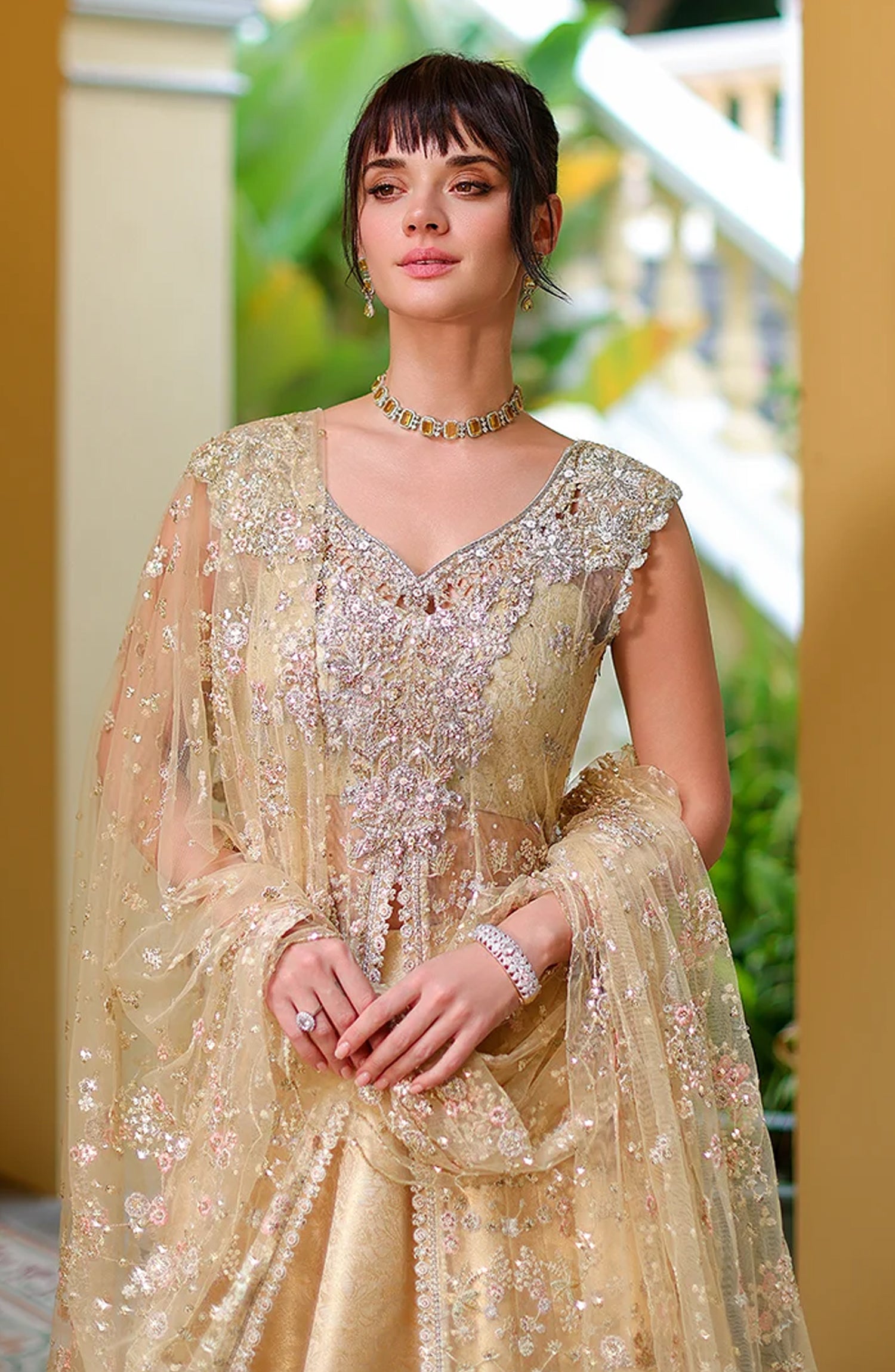 Mushq Stardust Embroidered Net Unstitched 3 Piece Suit - D8-Love's Legacy - MQ26SRD - Yellow - Wedding Collection