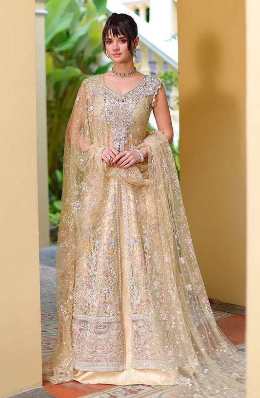 Mushq Stardust Embroidered Net Unstitched 3 Piece Suit - D8-Love's Legacy - MQ26SRD - Yellow - Wedding Collection