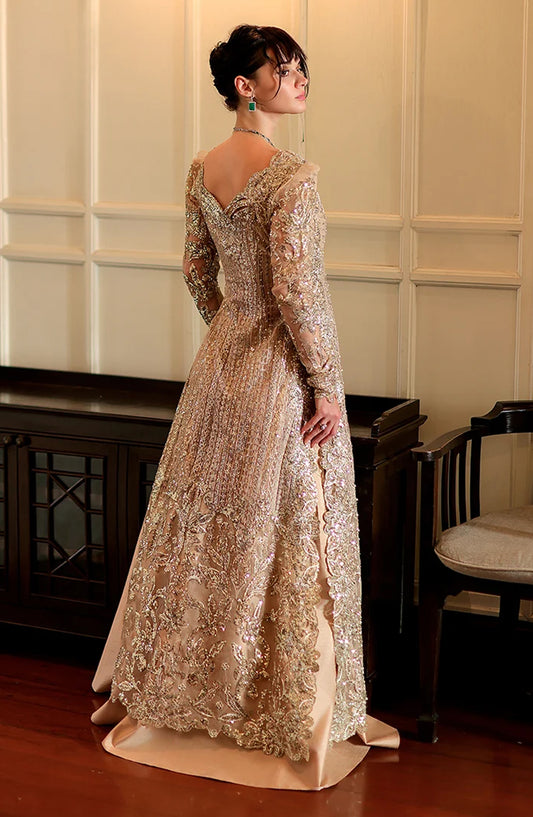 Mushq Stardust Embroidered Organza Unstitched 3 Piece Suit - D3-Eternal Glow - MQ26SRD - Beige - Wedding Collection