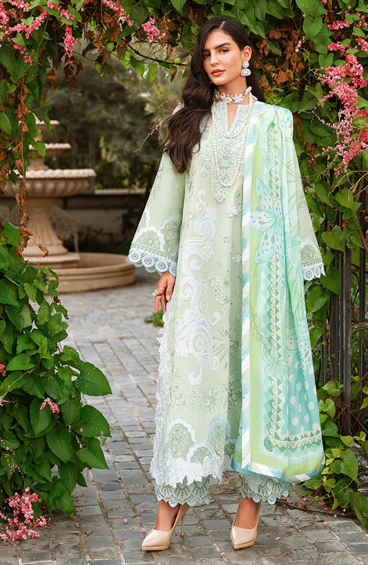 Mushq A Moi Held by Love Luxury Embroidered Lawn Unstitched 3 Piece Suit - Love Escape - MQ26MOI - Mint Green - Summer Collection