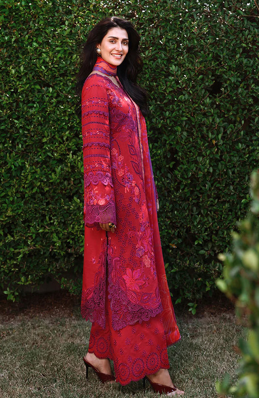Mushq A Moi Held by Love Luxury Embroidered Lawn Unstitched 3 Piece Suit - Falling Petals - MQ26MOI - Red - Summer Collection