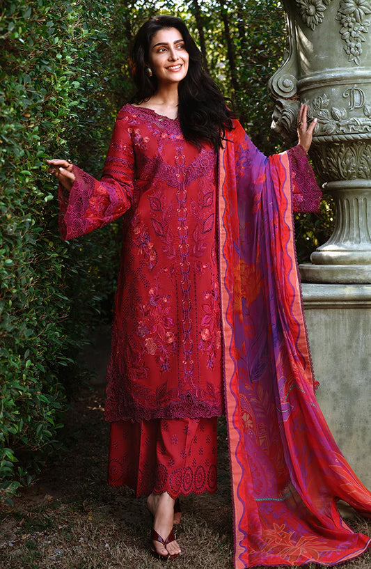 Mushq A Moi Held by Love Luxury Embroidered Lawn Unstitched 3 Piece Suit - Falling Petals - MQ26MOI - Red - Summer Collection