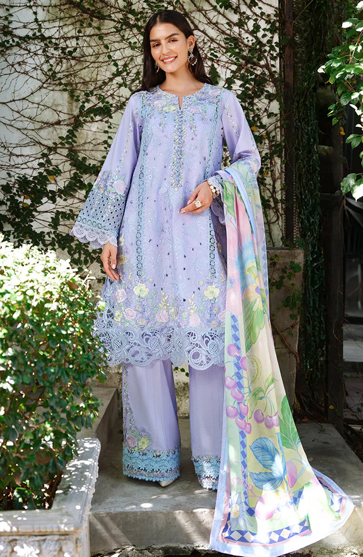 Mushq A Moi Held by Love Luxury Embroidered Lawn Unstitched 3 Piece Suit - Sweet Confession - MQ26MOI - Lilac - Summer Collection