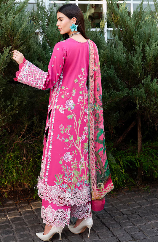 Mushq A Moi Held by Love Luxury Embroidered Lawn Unstitched 3 Piece Suit - Blushing Rose - MQ26MOI - Fushia Pink - Summer Collection