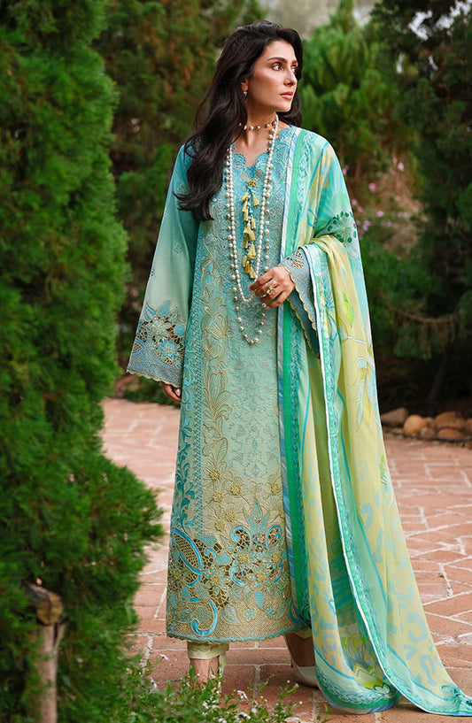 Mushq A Moi Held by Love Luxury Embroidered Lawn Unstitched 3 Piece Suit - Whispering Winds - MQ26MOI - Aqua Lime - Summer Collection