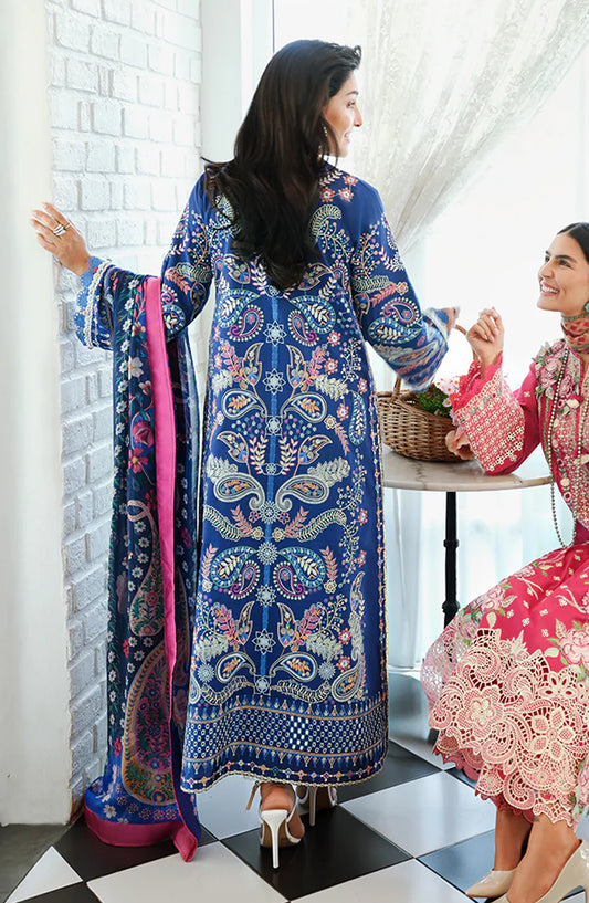 Mushq A Moi Held by Love Luxury Embroidered Lawn Unstitched 3 Piece Suit - Moonlit Dreams - MQ26MOI - Navy Blue - Summer Collection